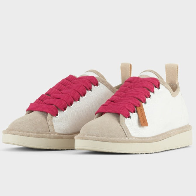 Sneakers Panchic woman leather and suede white and powder pink
