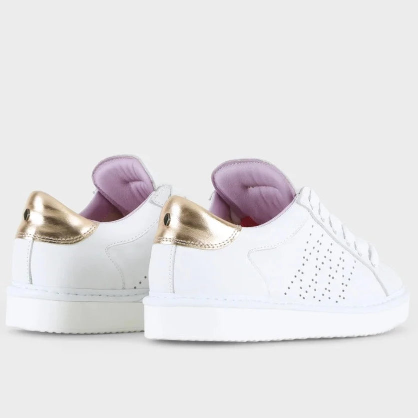 Sneakers Panchic donna pelle bianco inserti laminato oro rosa