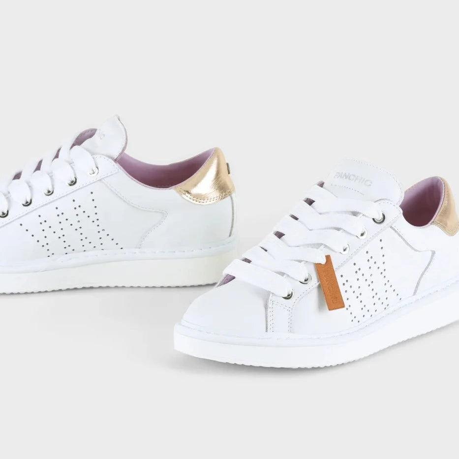 Sneakers Panchic donna pelle bianco inserti laminato oro rosa