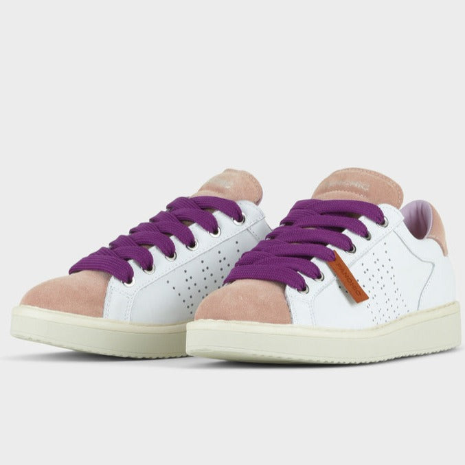 Sneakers Panchic woman leather and suede white and powder pink