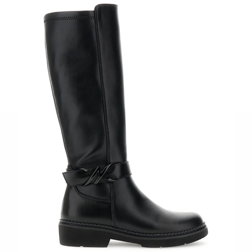 High boots CafèNoir woman black eco-leather logo inserts