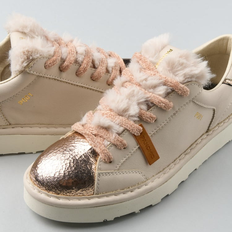 Sneakers Panchic donna avorio e laminato con pelo