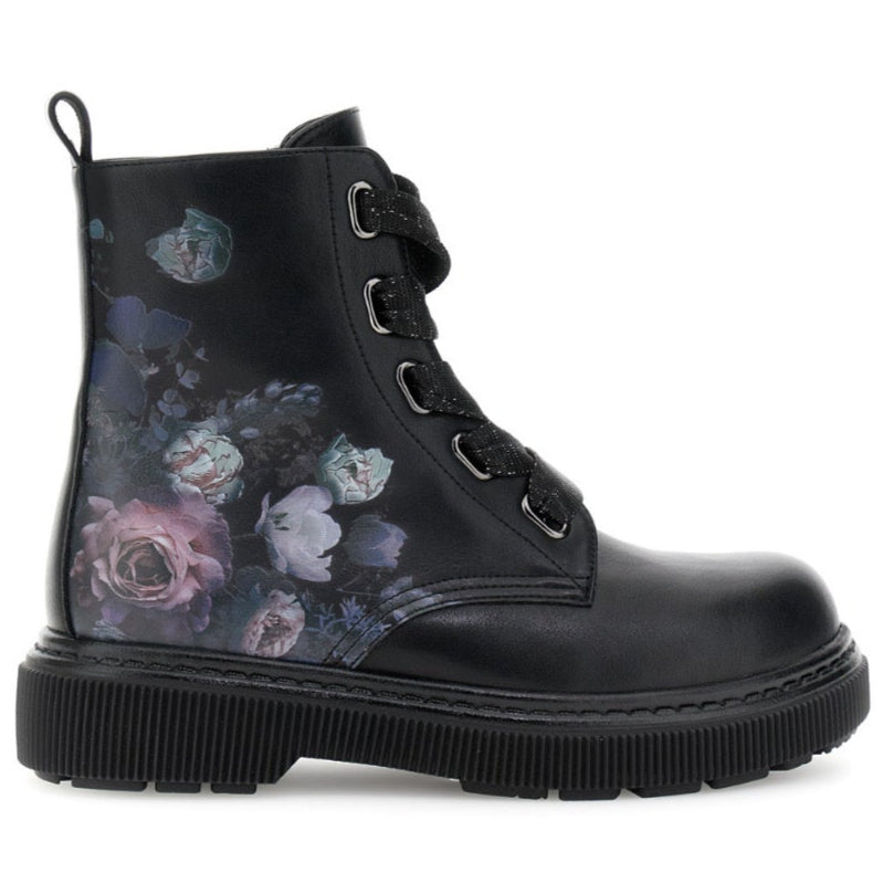 Ankle boots CafèNoir woman black eco-leather floral pattern