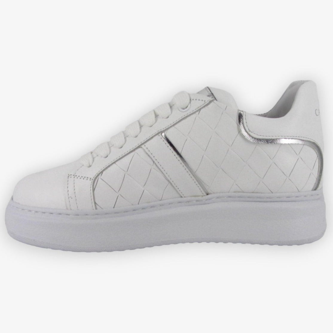 Sneakers CafèNoir donna pelle bianco trama intreccio