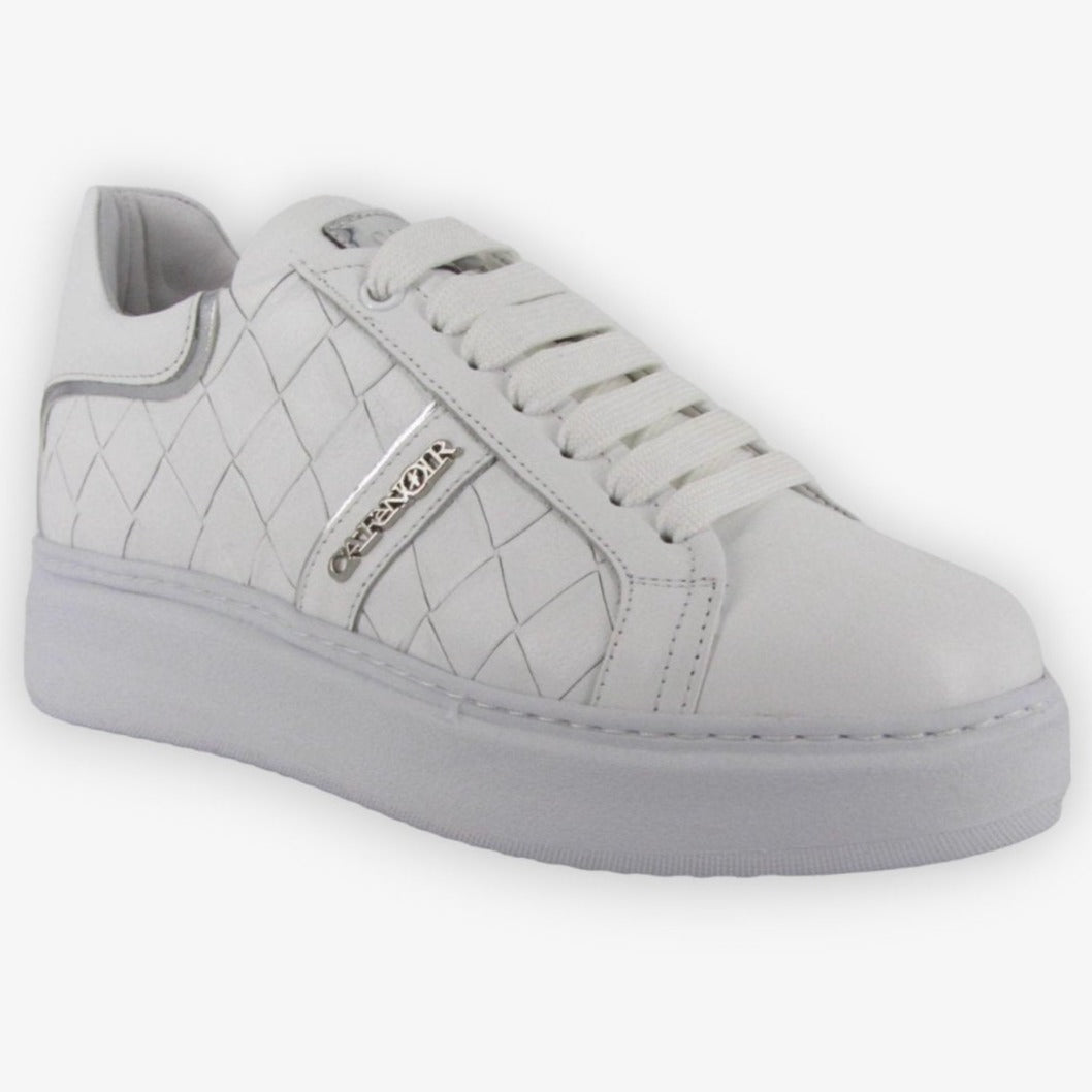 Sneakers CafèNoir donna pelle bianco trama intreccio