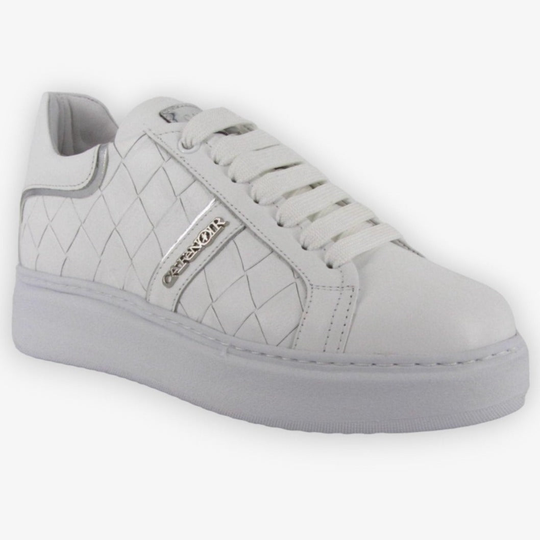 Sneakers CafèNoir woman white leather woven texture