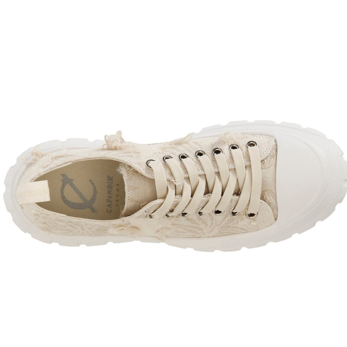 Sneakers CafèNoir donna tessuto beige con pizzo