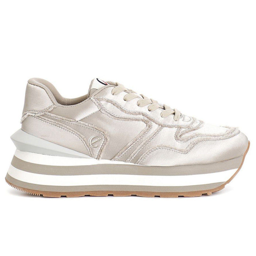Sneakers CafèNoir donna tessuto sfrangiato champagne