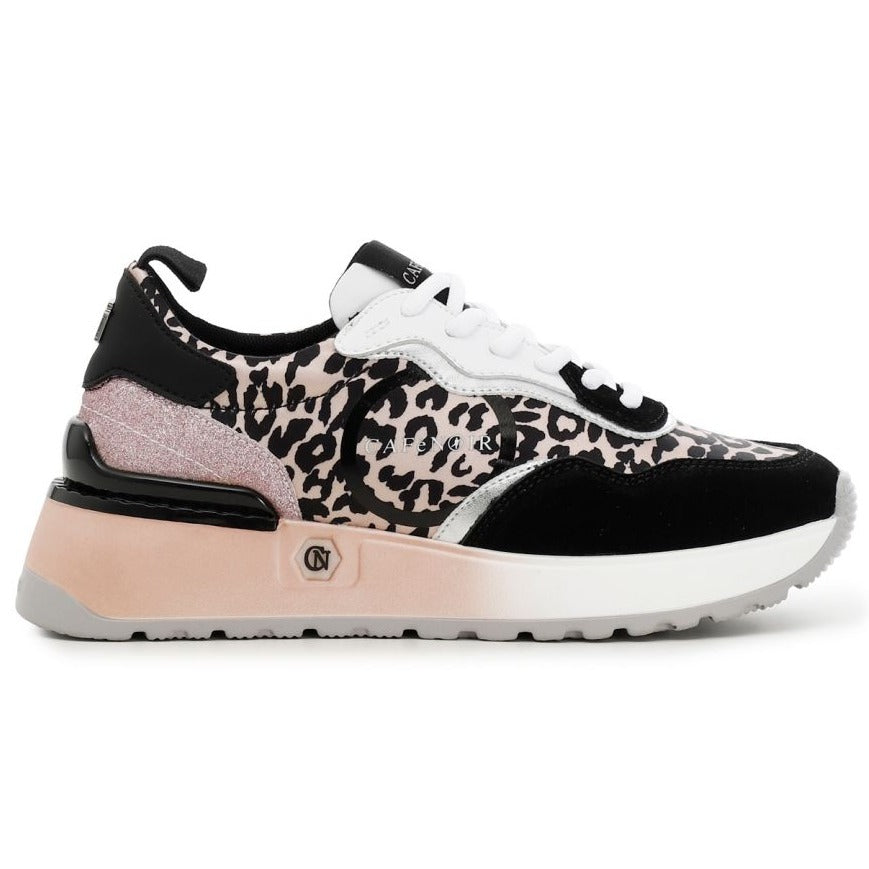 Sneakers CafèNoir woman black animalier leather and fabric