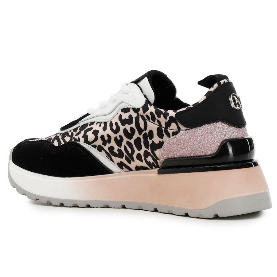 Sneakers CafèNoir woman black animalier leather and fabric