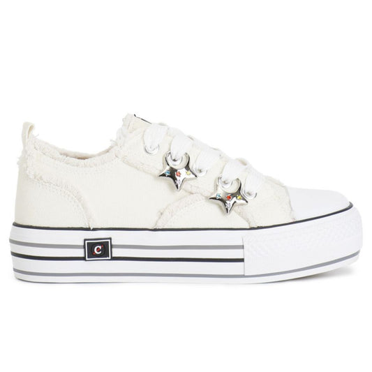 Sneakers CafèNoir donna tessuto colore bianco inserti stelle