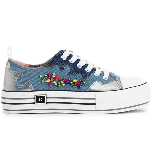 Sneakers CafèNoir donna tessuto jeans inserti gioiello