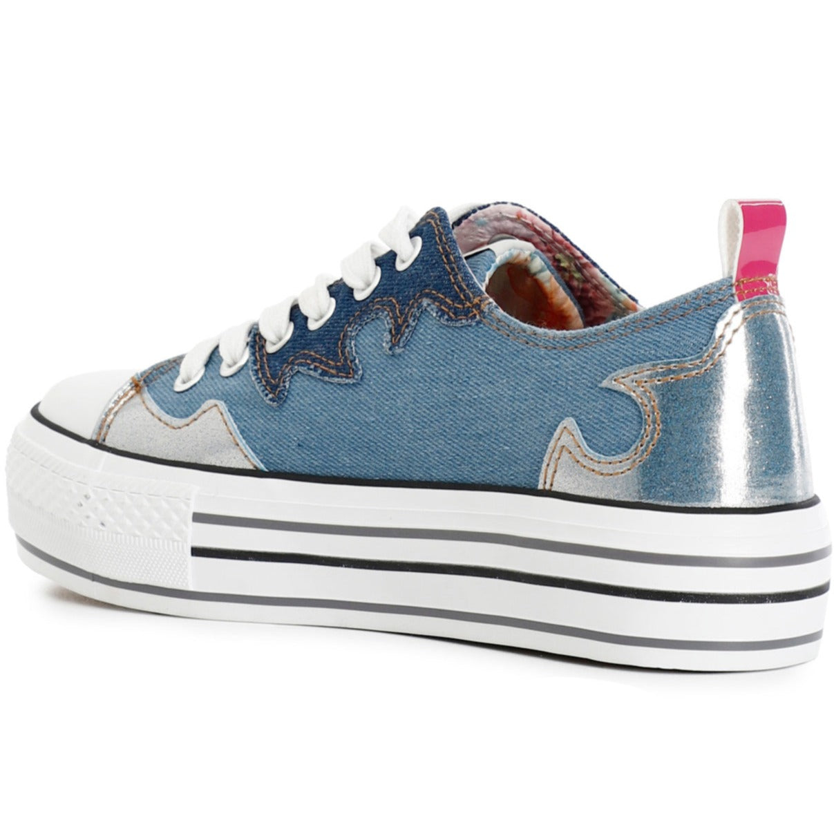 Sneakers CafèNoir donna tessuto jeans inserti gioiello