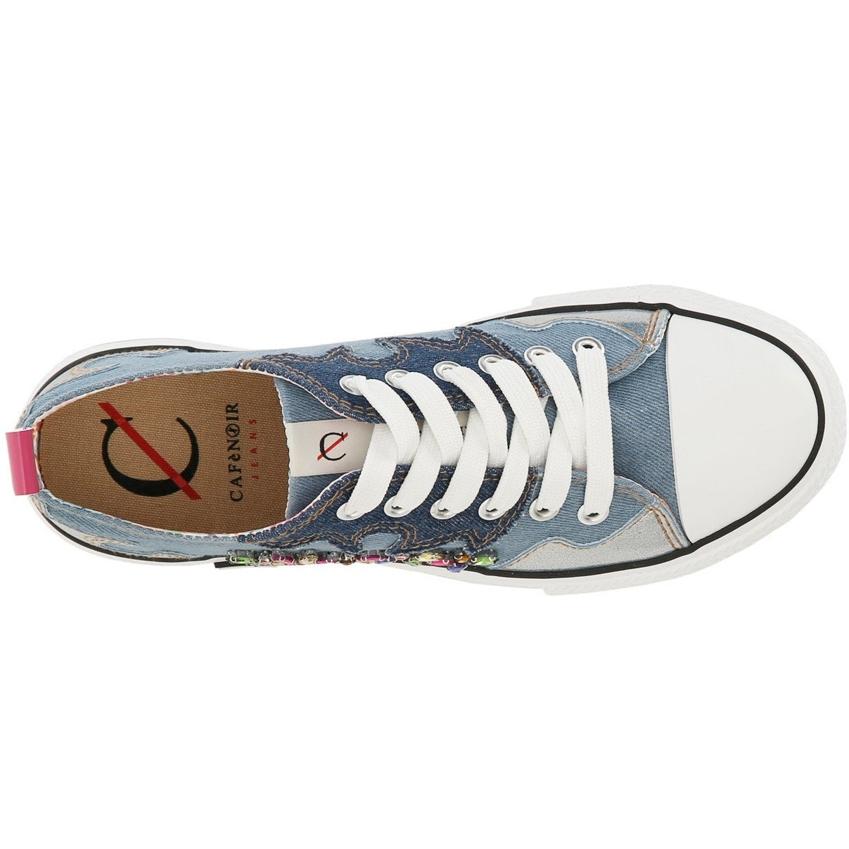Sneakers CafèNoir donna tessuto jeans inserti gioiello