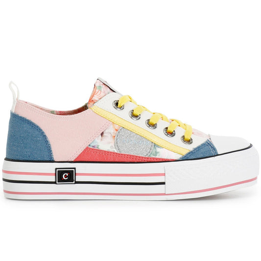 Sneakers CafèNoir woman multi colored pink fabric jeans details