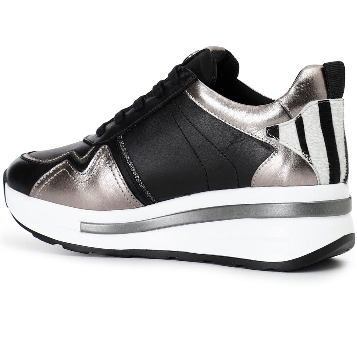 Sneakers CafèNoir woman black platinum leather and calf skin