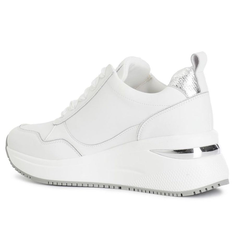 Sneakers zeppa CafèNoir donna pelle bianco zip