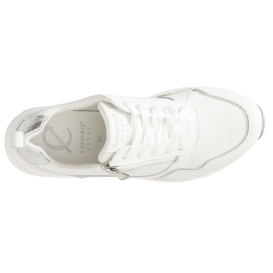Sneakers zeppa CafèNoir donna pelle bianco zip