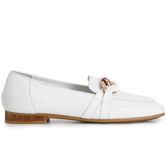 Loafers CafèNoir woman white leather chain insert