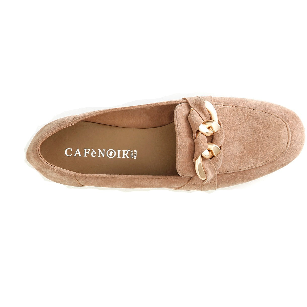 Loafers CafèNoir woman taupe suede leather chain insert