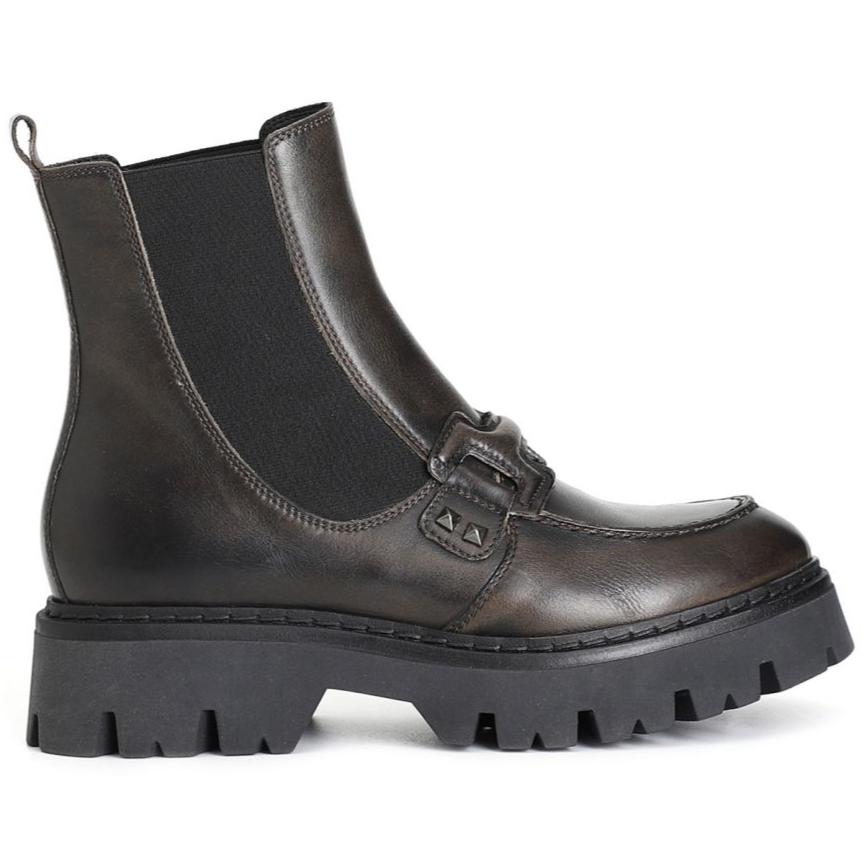 Ankle Boots CafèNoir woman grey leather application and elastic