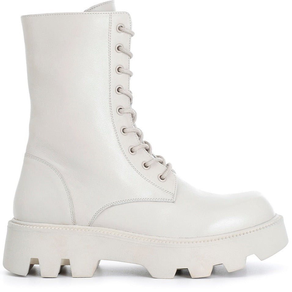 Combat boots CafèNoir woman off white leather side zip