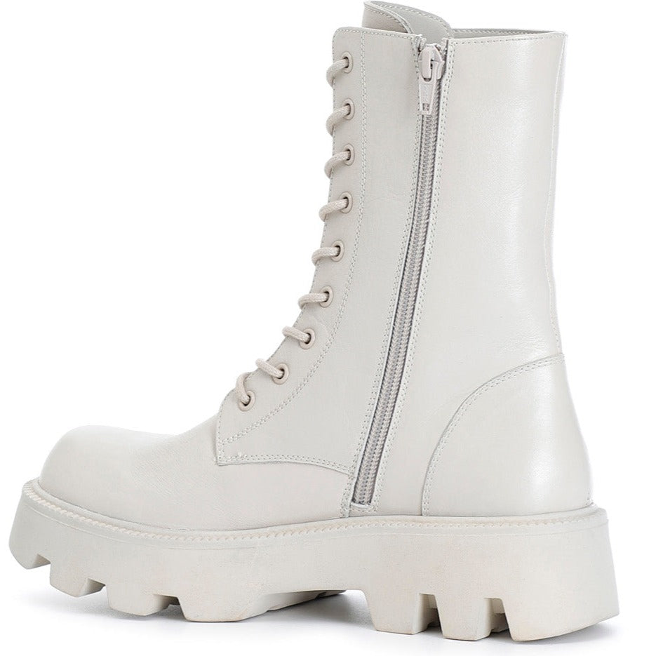 Anfibi CafèNoir donna pelle bianco lacci e zip