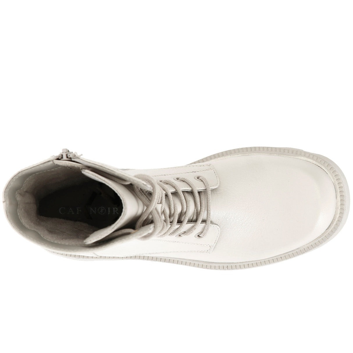 Combat boots CafèNoir woman off white leather side zip