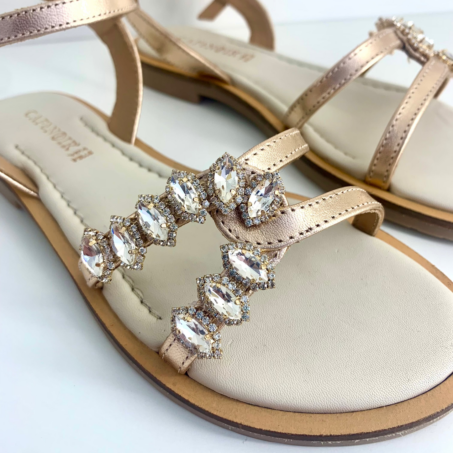 Sandali CafèNoir donna pelle oro rosa pietre