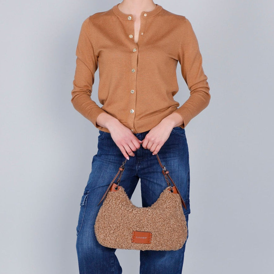 Soft shoulder bag CafèNoir woman camel eco-fur