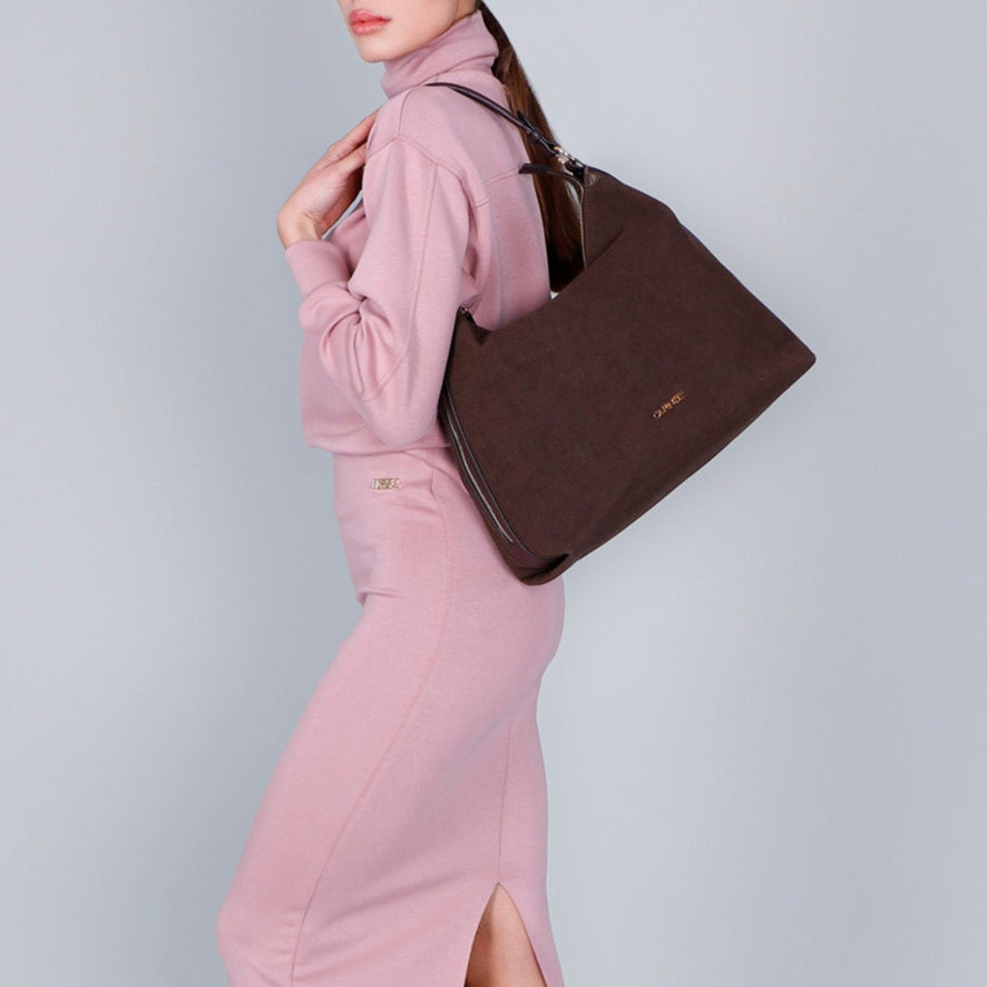 Medium satchel bag CafèNoir woman brown eco suede leather