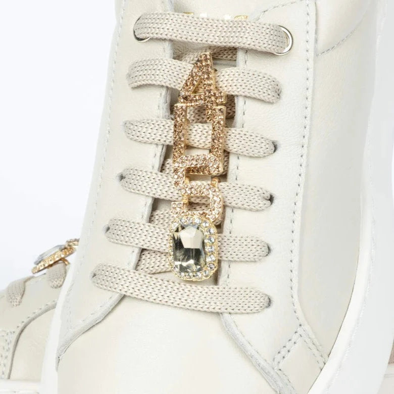 Sneakers Cesare Paciotti 4us beige leather jewel inserts