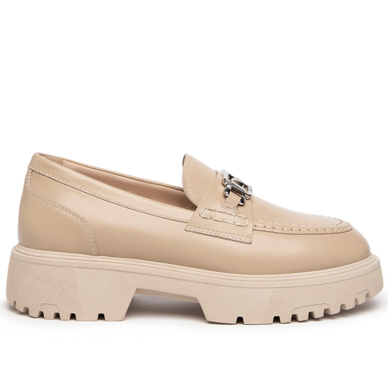 Loafers NeroGiardini woman nappa beige leather platform sole