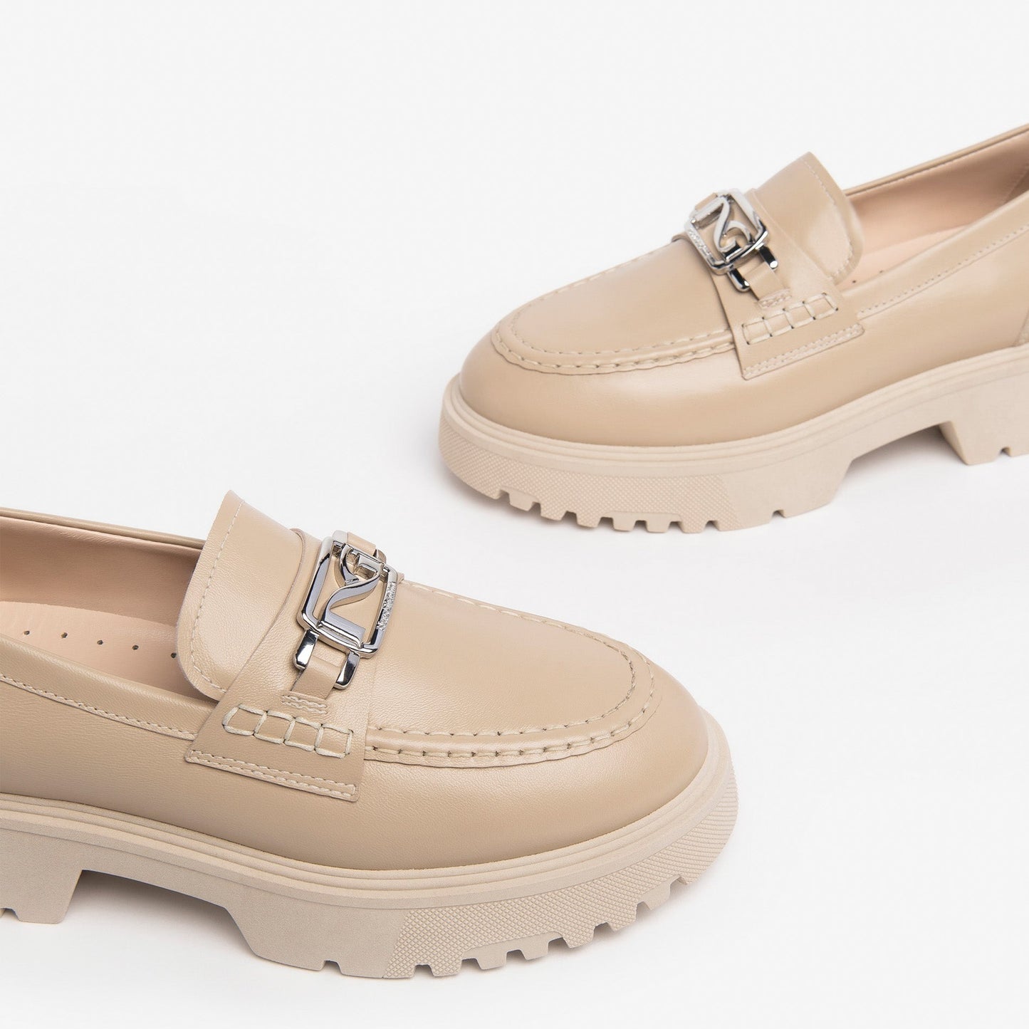 Loafers NeroGiardini woman nappa beige leather platform sole