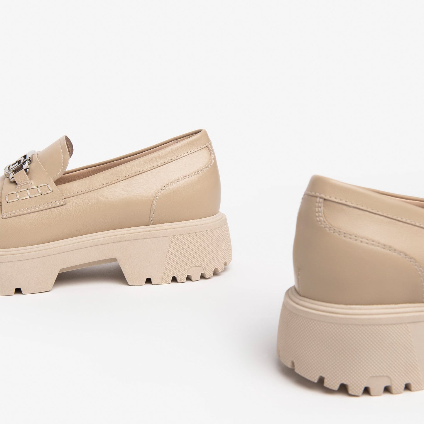 Loafers NeroGiardini woman nappa beige leather platform sole