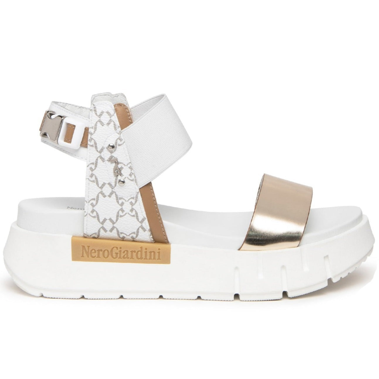 Sandals NeroGiardini women white and platinum leather