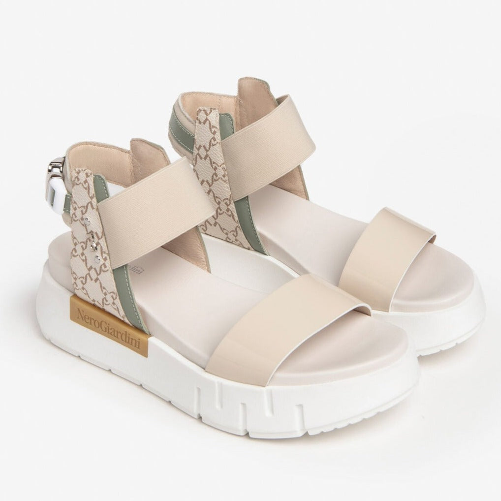 Sandali NeroGiardini donna pelle beige e salvia