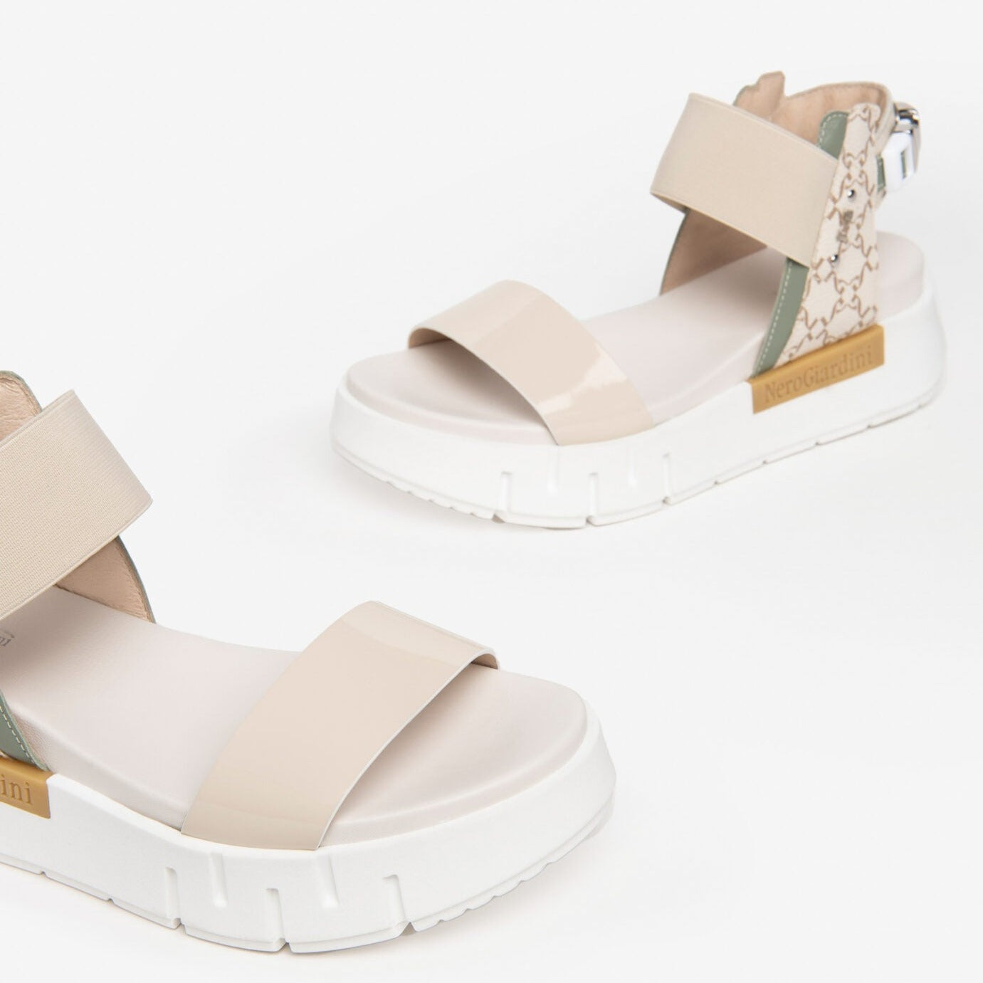 Sandals NeroGiardini women beige and sage leather