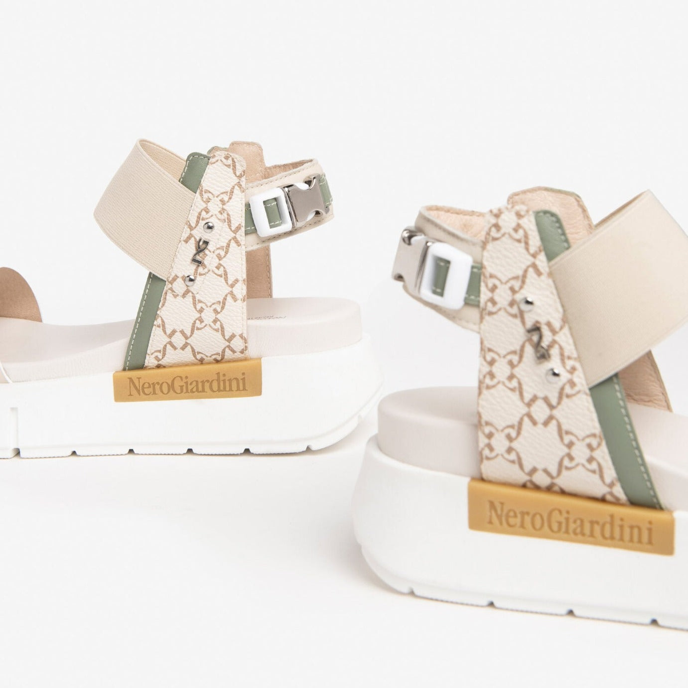 Sandals NeroGiardini women beige and sage leather