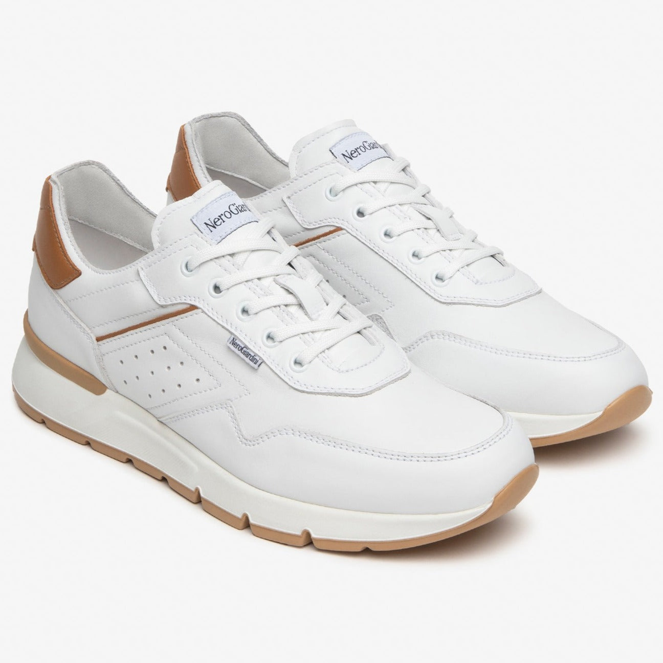 Sneakers NeroGiardini uomo pelle bianco inserti cuoio