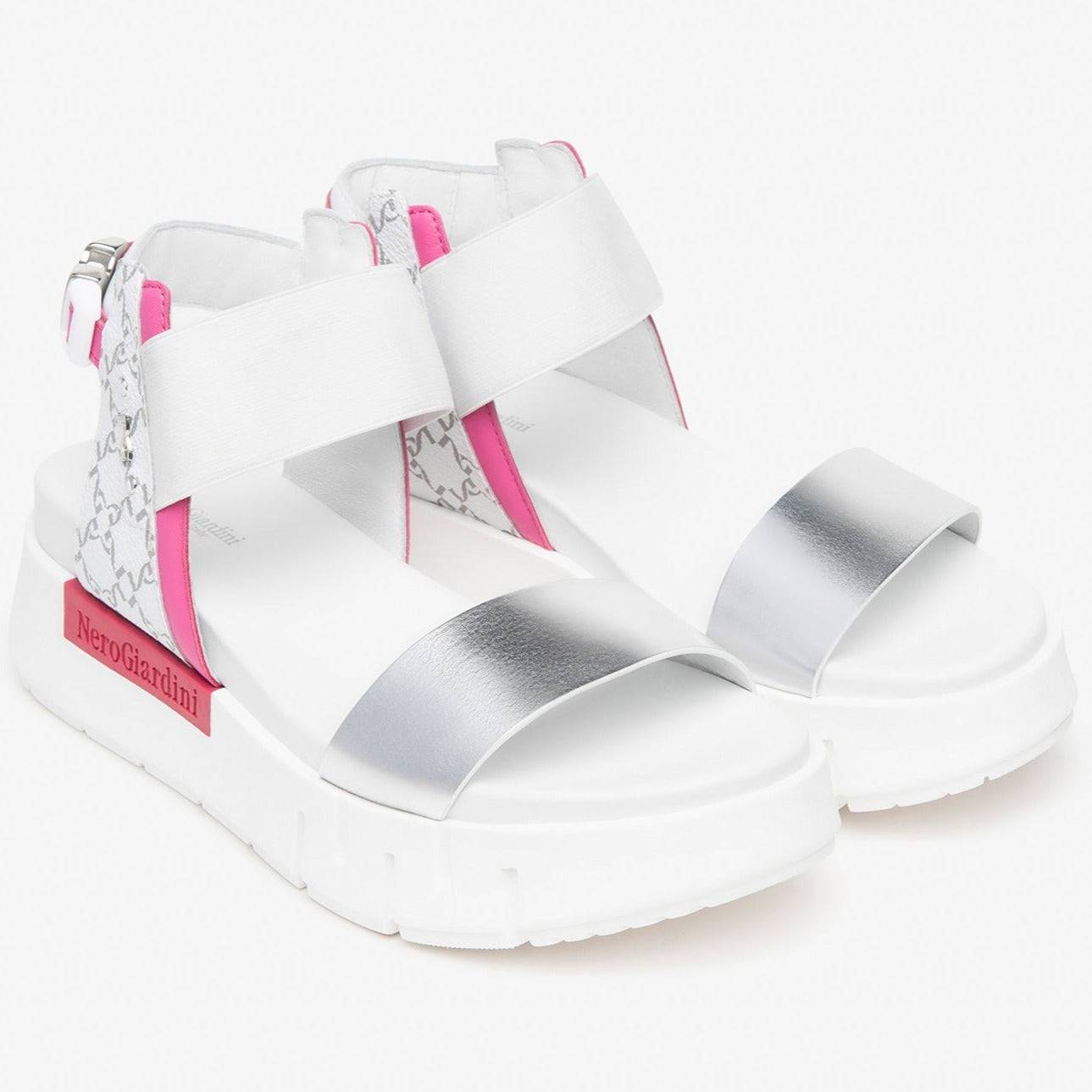Sandals NeroGiardini women white and pink leather