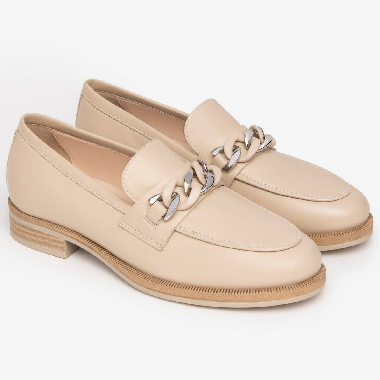 Loafers NeroGiardini woman nappa beige leather chain insert