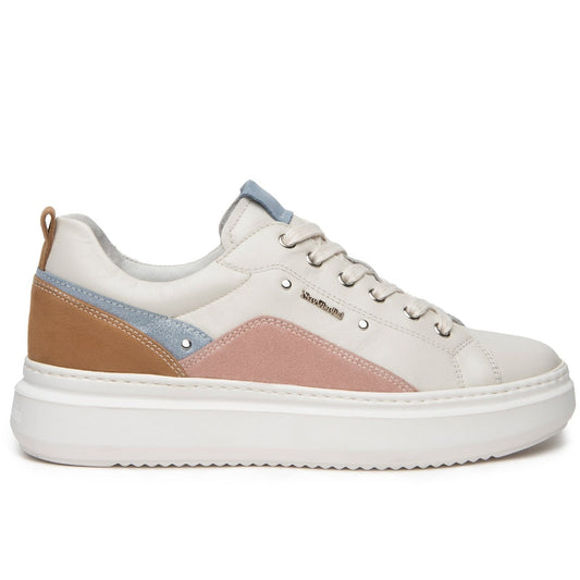 Sneakers NeroGiardini woman white leather suede inserts peony