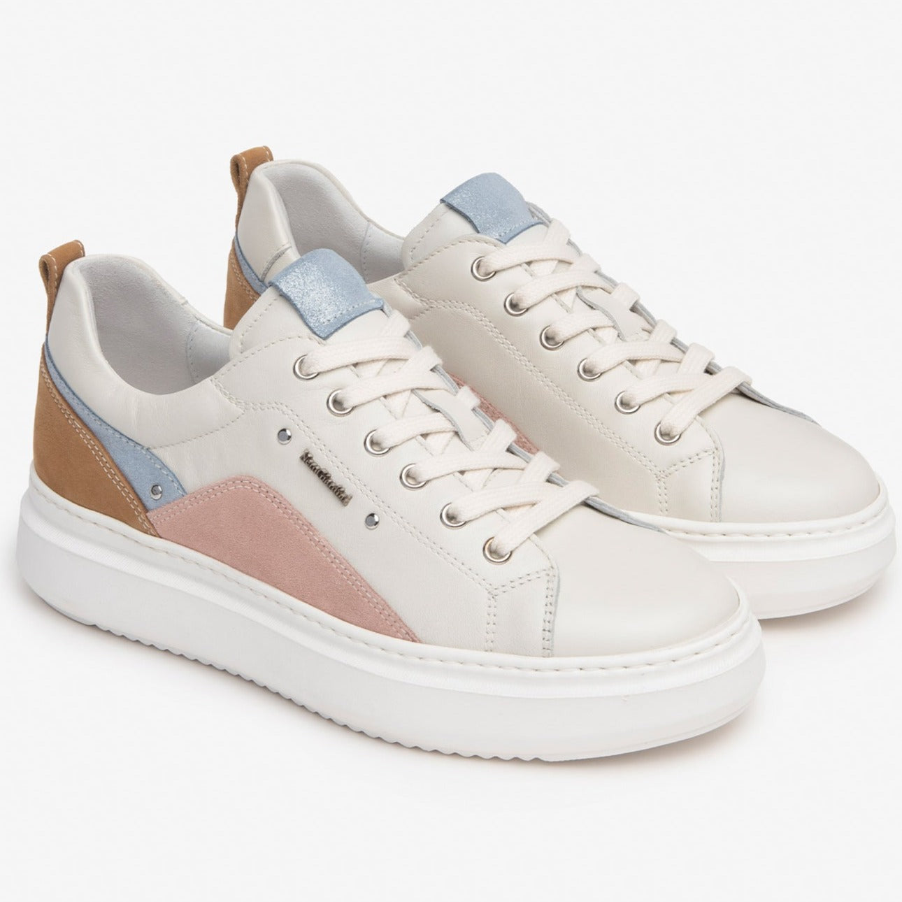 Sneakers NeroGiardini donna pelle bianco inserti camoscio peonia