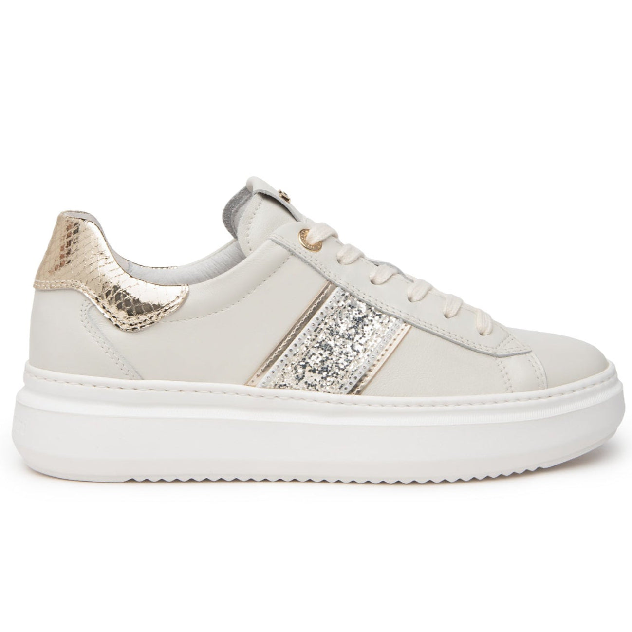 Sneakers NeroGiardini donna pelle avorio inserti platino