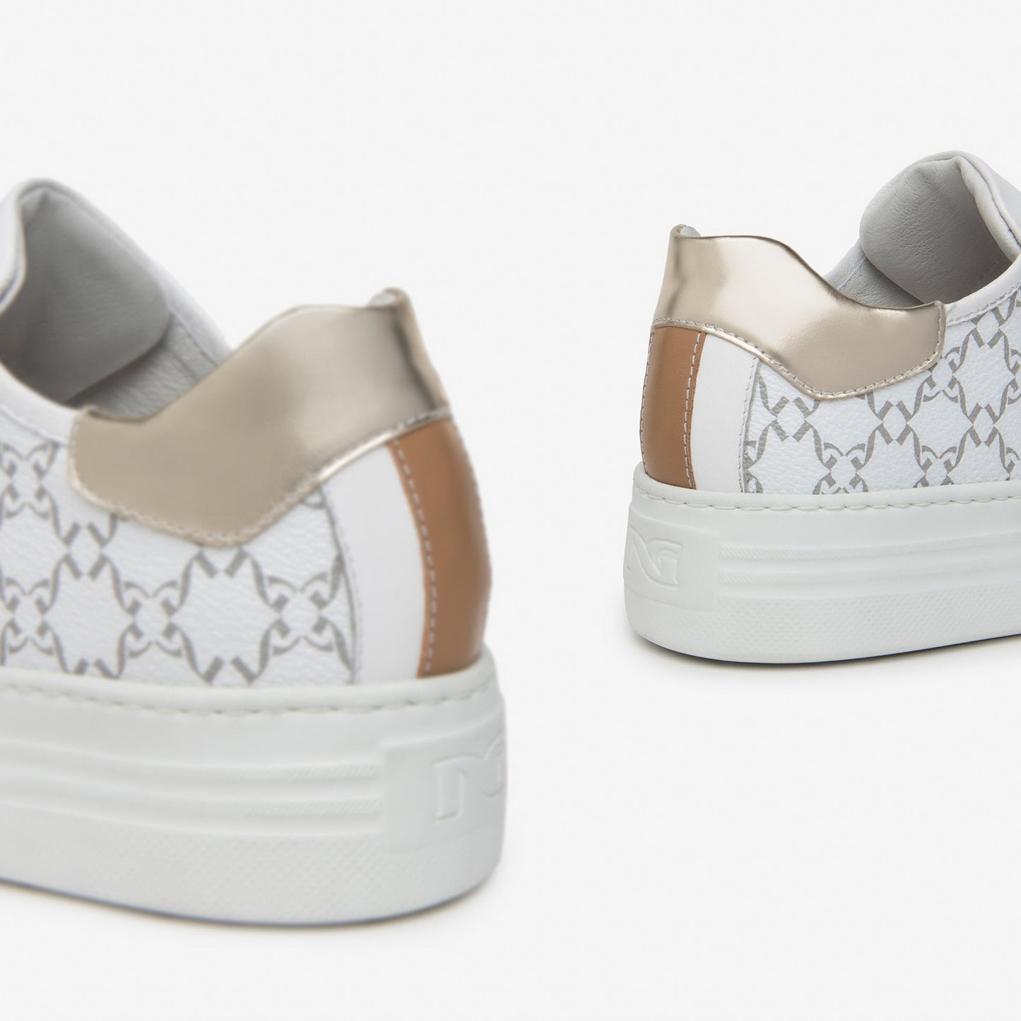 Sneakers NeroGiardini donna pelle bianco fascia beige suola platform