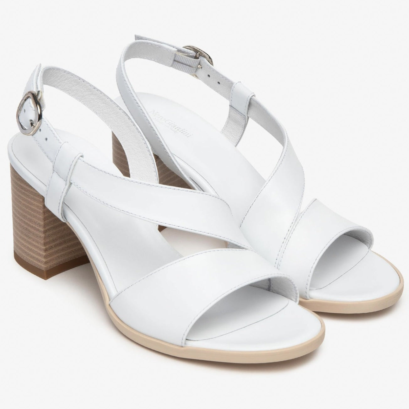 Sandals NeroGiardini women white leather heel