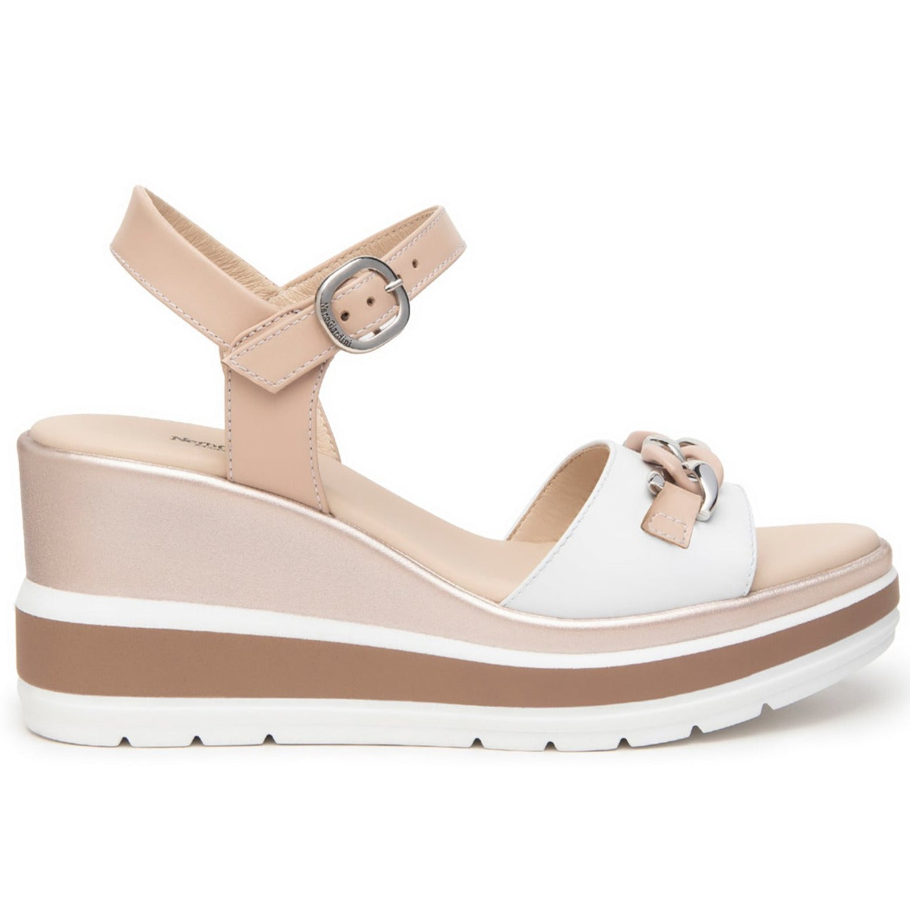 Sandals NeroGiardini women white and beige leather wedge