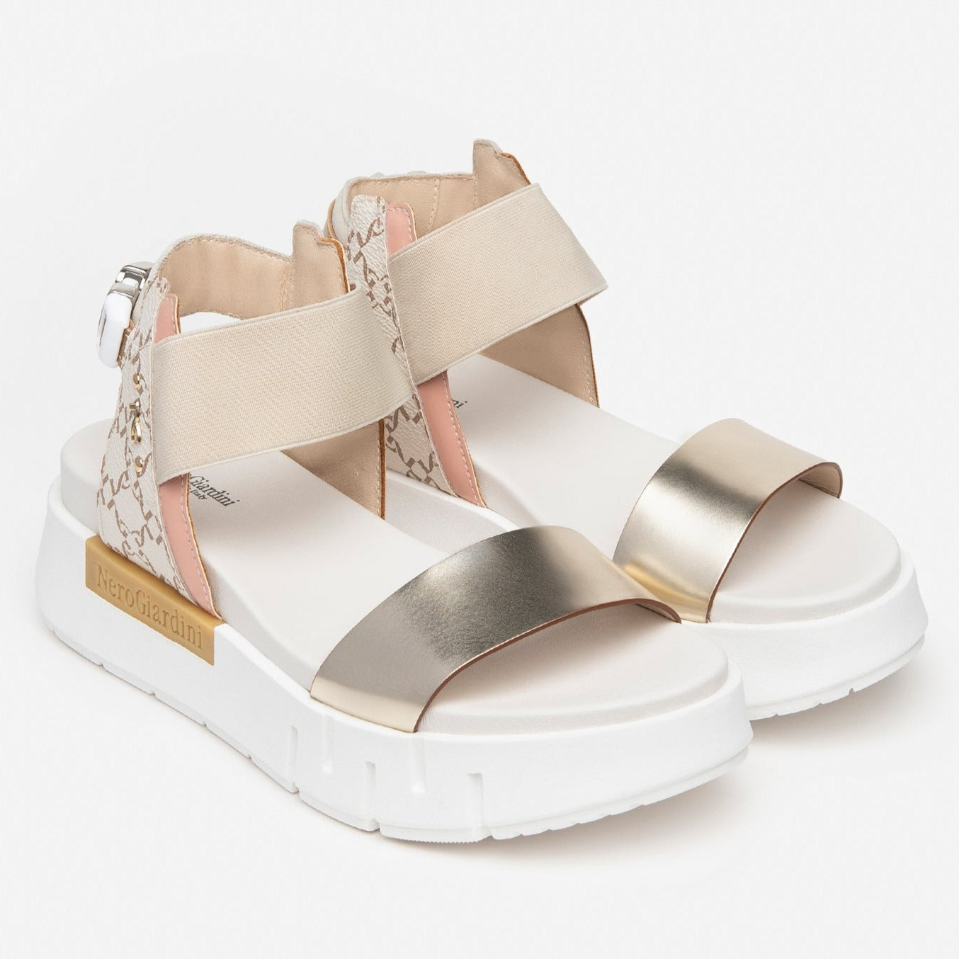 Sandals NeroGiardini women beige and light rose leather