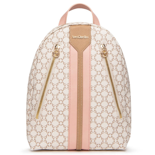 Backpack NeroGiardini beige base with brown texture pink inserts